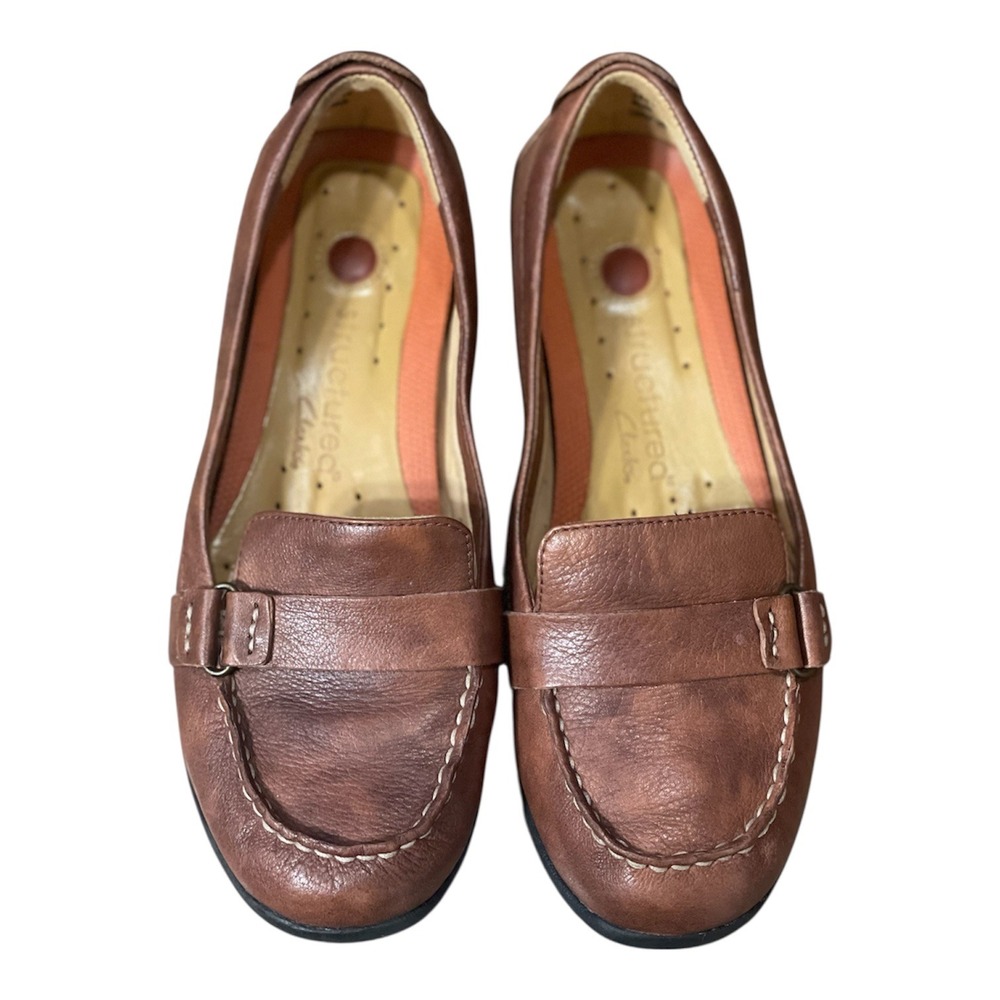 Clarks Structure Loafers Brown Leather Buckle Accent‎ Women Size 6M